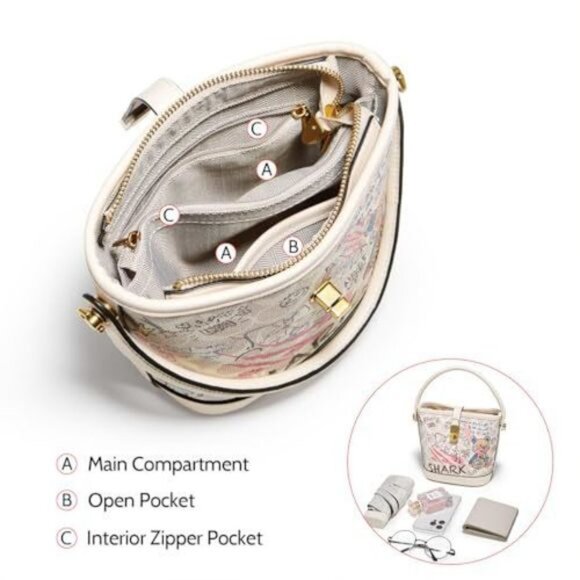 FOXLOVER Coated Canvas Small Bucket Crossbody/Shoulder Bag Purse Graffiti-NWT - Picture 6 of 7